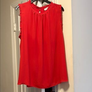LOFT Red Ruffle Trim Mixed Media Sleeveless Blouse Shell XL
